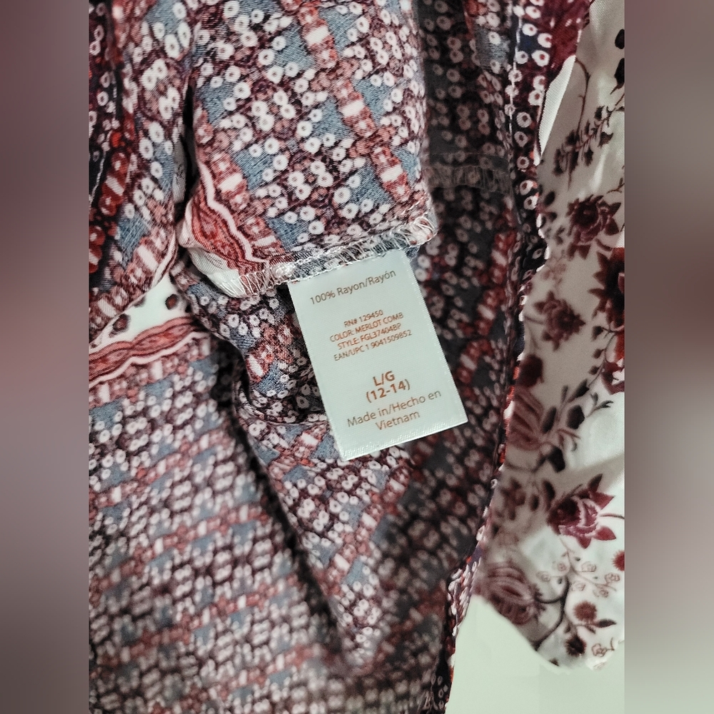 NWT Faded Glory Merlot Tunic Blouse with cross back Size L 100% Rayon - Picture 8 of 12
